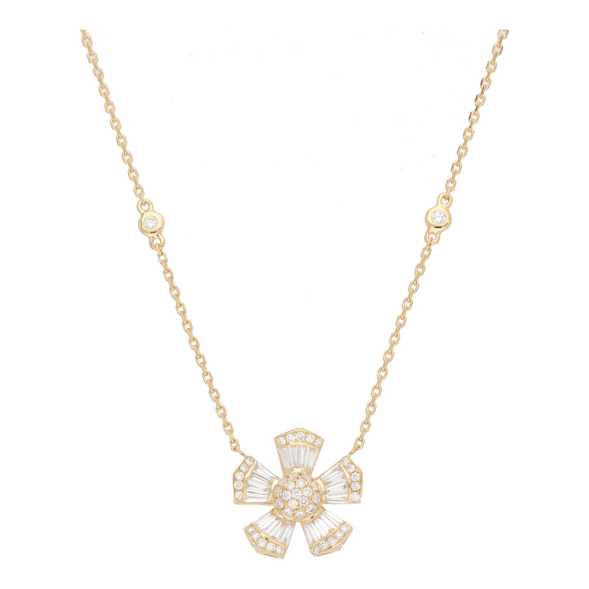 Single Diamond Flower Motif 18ct Yellow Gold Necklace - Michael Jones Jeweller