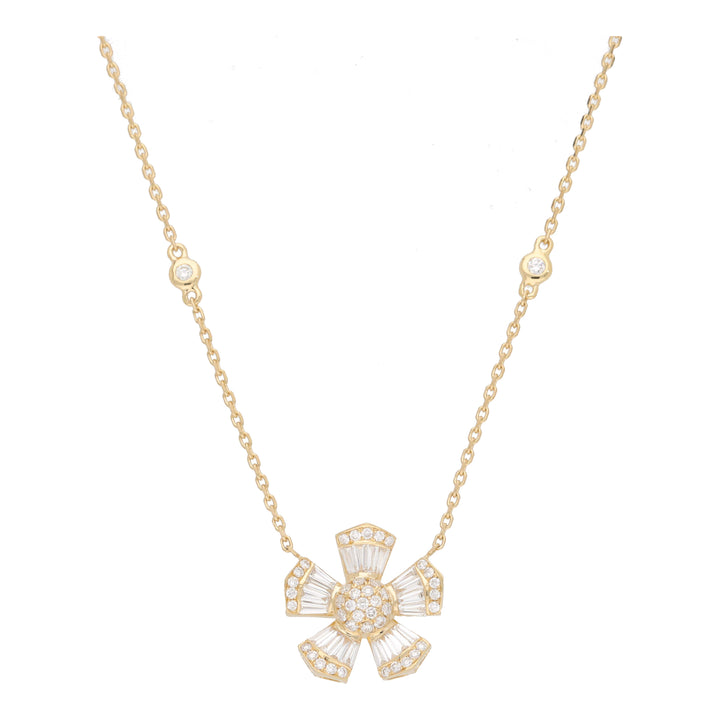 Single Diamond Flower Motif 18ct Yellow Gold Necklace