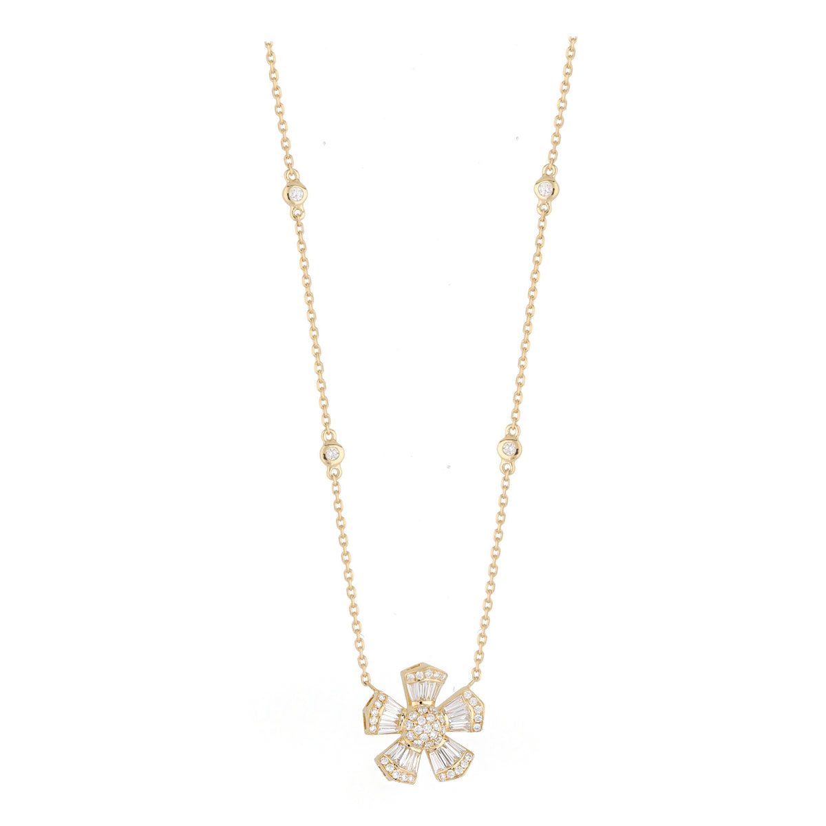 Single Diamond Flower Motif 18ct Yellow Gold Necklace - Michael Jones Jeweller