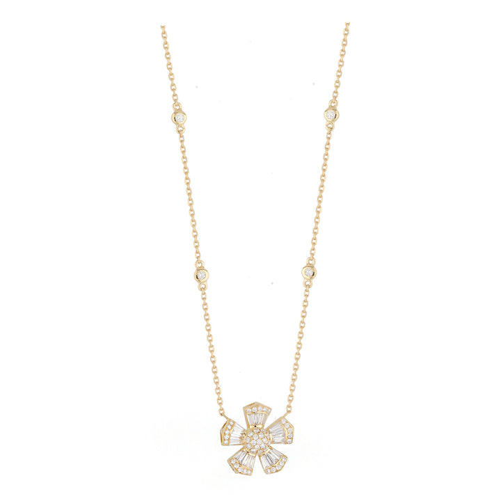 Single Diamond Flower Motif 18ct Yellow Gold Necklace
