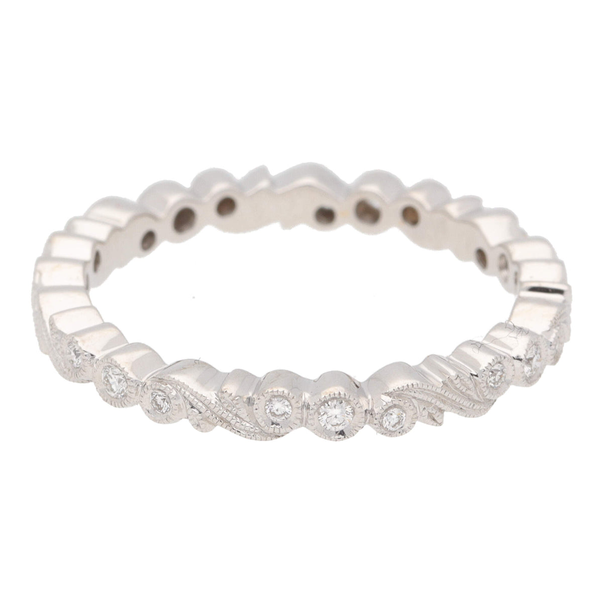 Diamond 18ct White Gold Scroll Design Full Eternity Ring - Michael Jones Jeweller