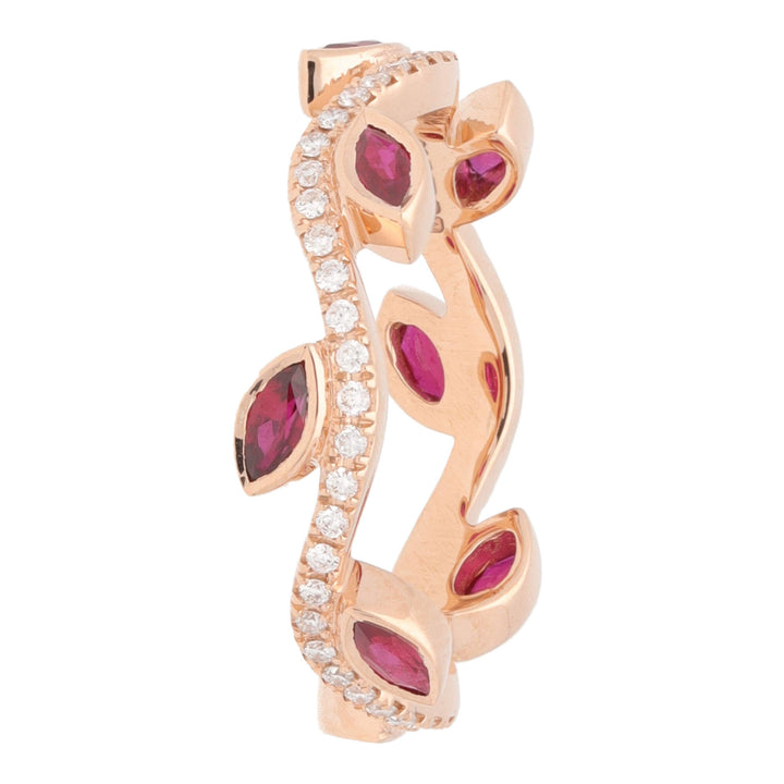 Ruby and Diamond 18ct Rose Gold Vine Wave Ring (N)