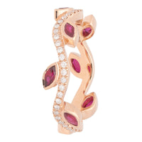 Ruby and Diamond 18ct Rose Gold Vine Wave Ring (N)