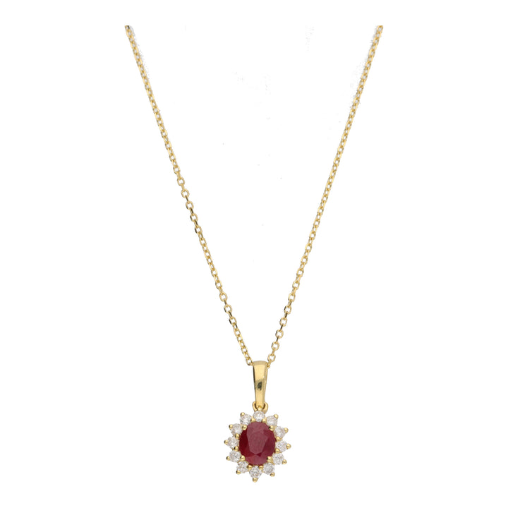 Ruby and Diamond Oval 18ct Yellow Gold Cluster Necklace