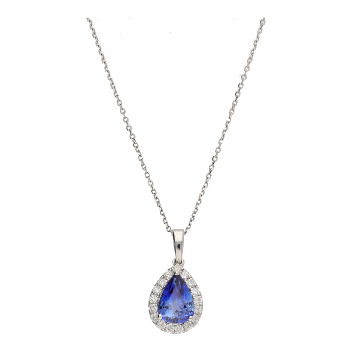 Blue Sapphire and Diamond Pear Shape 18ct White Gold Cluster Necklace