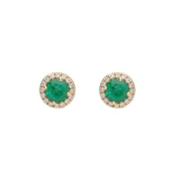 Emerald and Diamond 18ct Yellow Gold Cluster Stud Earrings - Michael Jones Jeweller