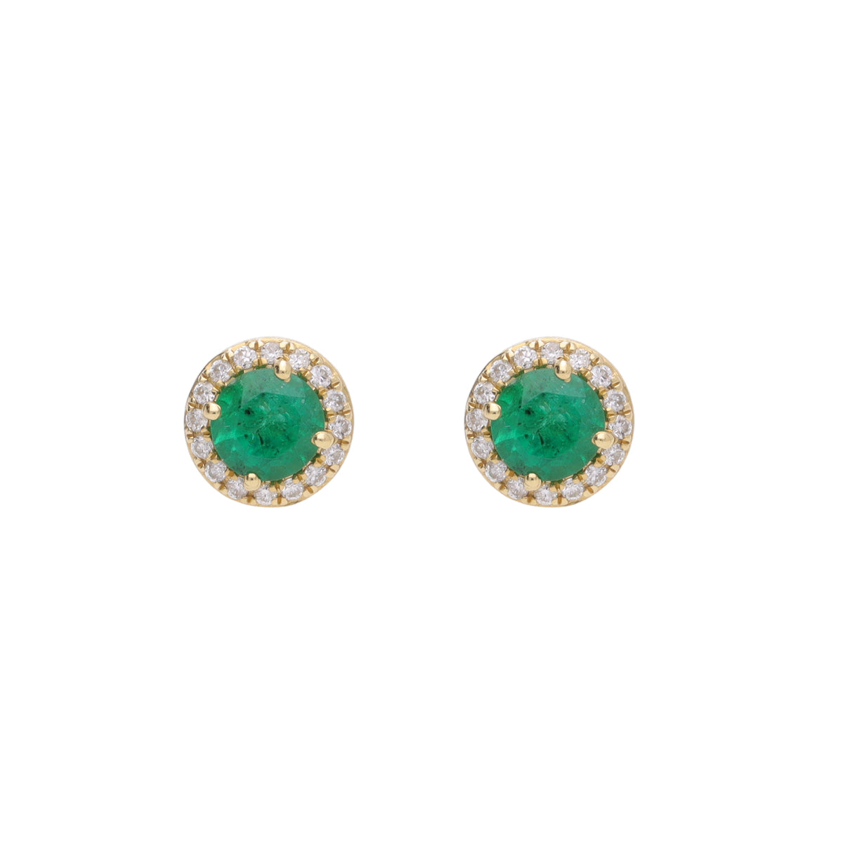 Emerald and Diamond 18ct Yellow Gold Cluster Stud Earrings - Michael Jones Jeweller