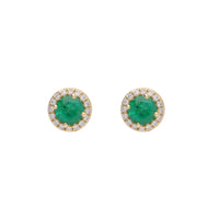Emerald and Diamond 18ct Yellow Gold Cluster Stud Earrings