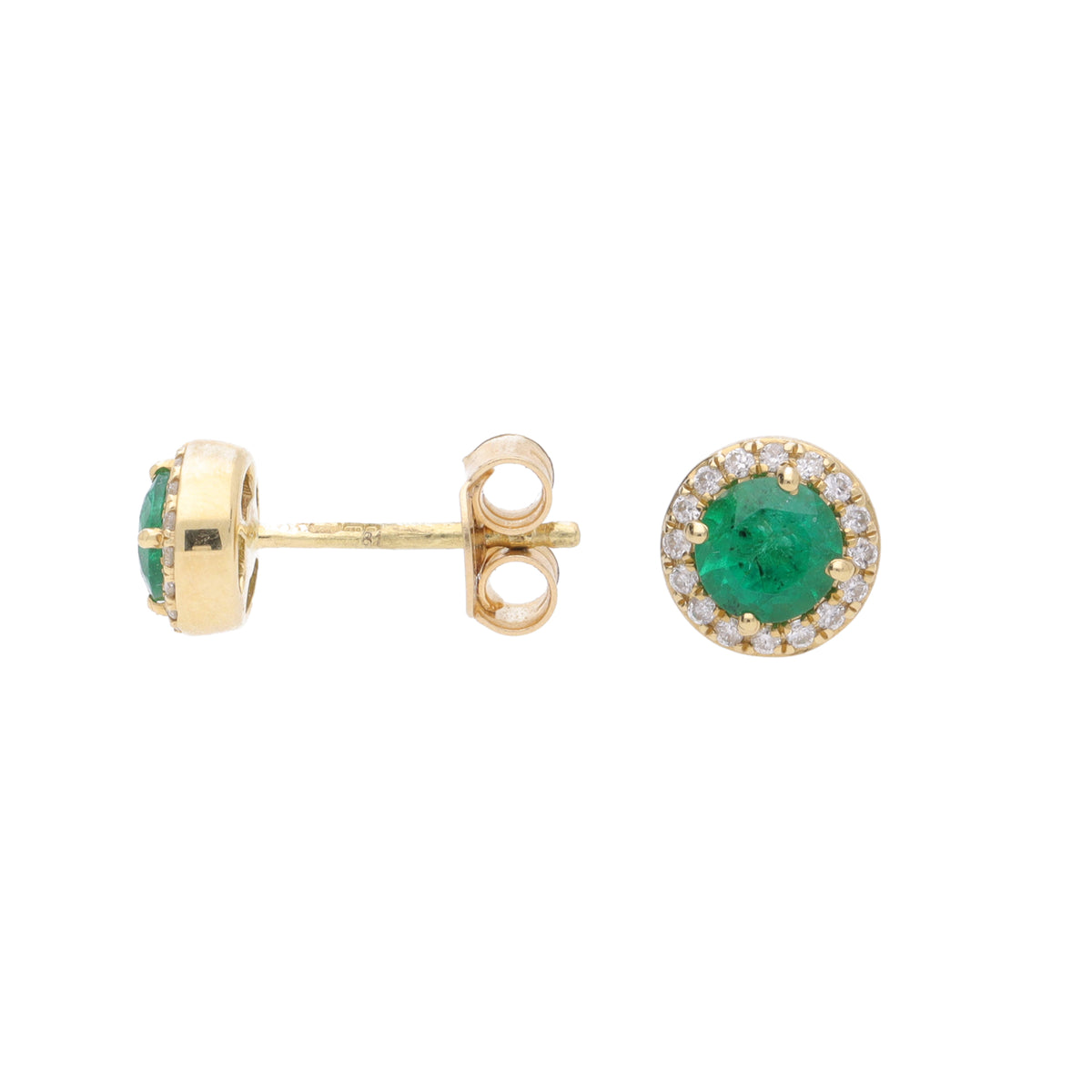Emerald and Diamond 18ct Yellow Gold Cluster Stud Earrings - Michael Jones Jeweller