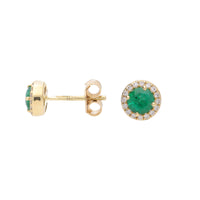 Emerald and Diamond 18ct Yellow Gold Cluster Stud Earrings