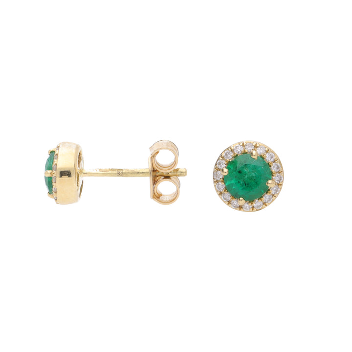 Emerald and Diamond 18ct Yellow Gold Cluster Stud Earrings