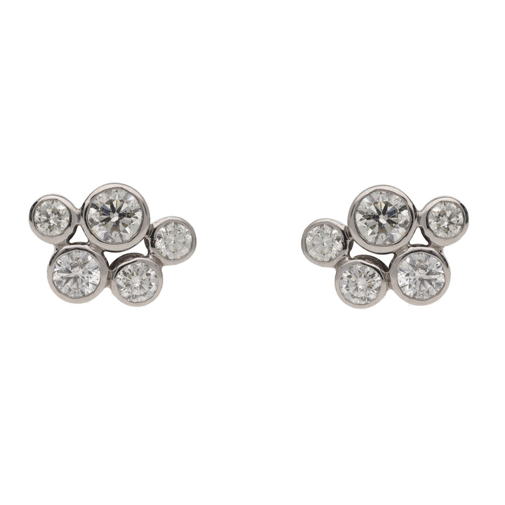 Diamond 0.70ct Five Stone Platinum Gold Bubble Stud Earrings - Michael Jones Jeweller