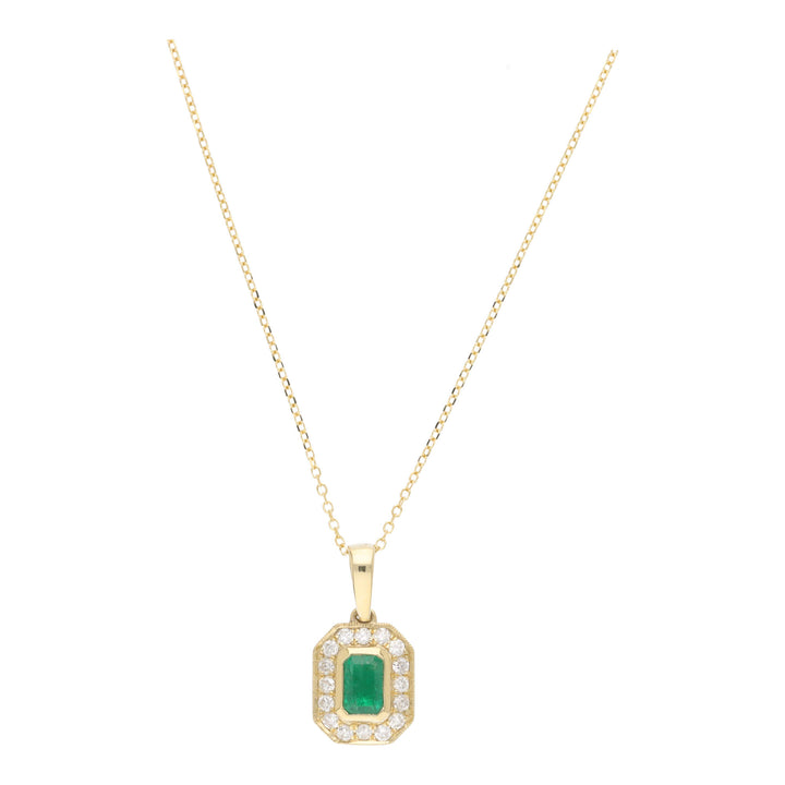 Emerald and Diamond 18ct Yellow Gold Octagonal Necklace - Michael Jones Jeweller
