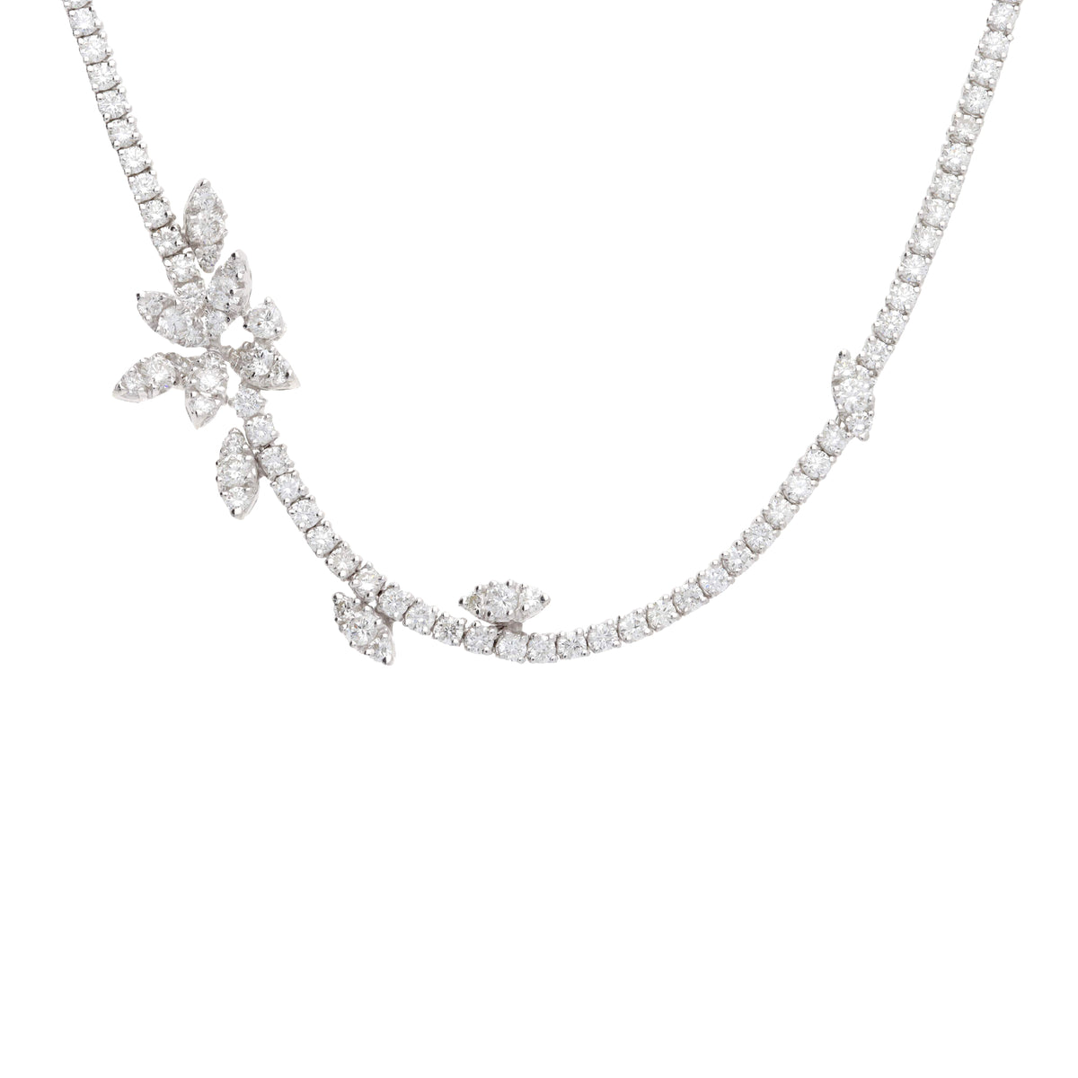 Diamond 8.27ct 18ct White Gold Floral Necklace - Michael Jones Jeweller