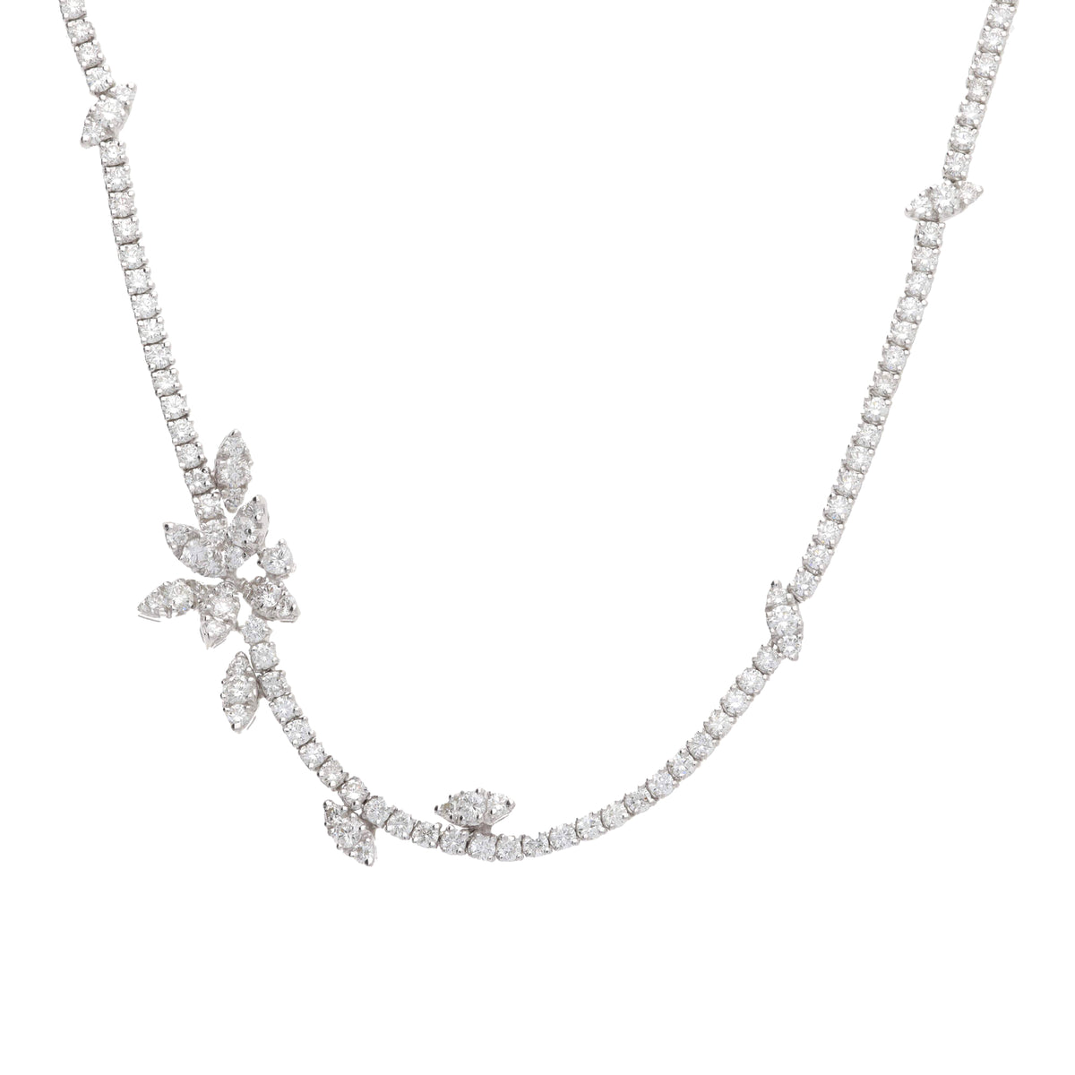 Diamond 8.27ct 18ct White Gold Floral Necklace - Michael Jones Jeweller