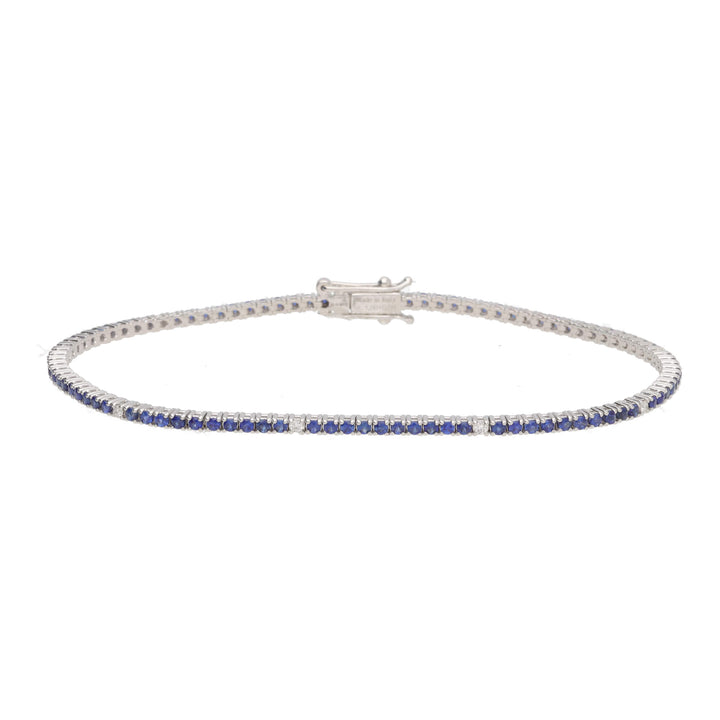 Sapphire 1.54ct and Diamond 0.09ct 18ct White Gold Line Bracelet