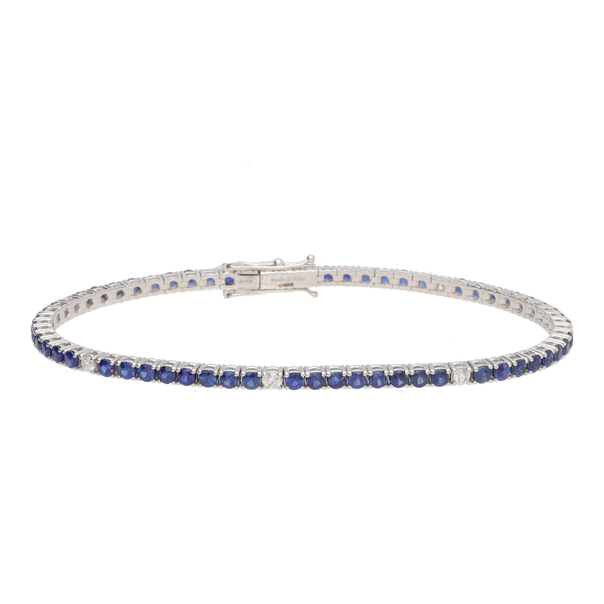 Sapphire 3.30ct and Diamond 0.30ct 18ct White Gold Line Bracelet - Michael Jones Jeweller