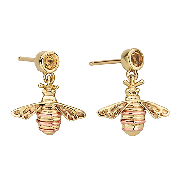 Clogau Nature's Wonder 9ct Solid Gold Honey Bee Drop Earrings with Citrine