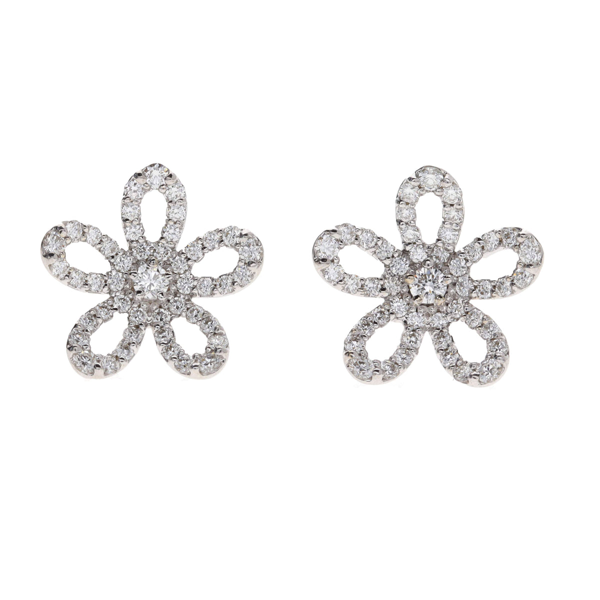 Histoire D'Elle Diamond 0.30ct 18ct White Gold Flower Cluster Stud Earrings - Michael Jones Jeweller