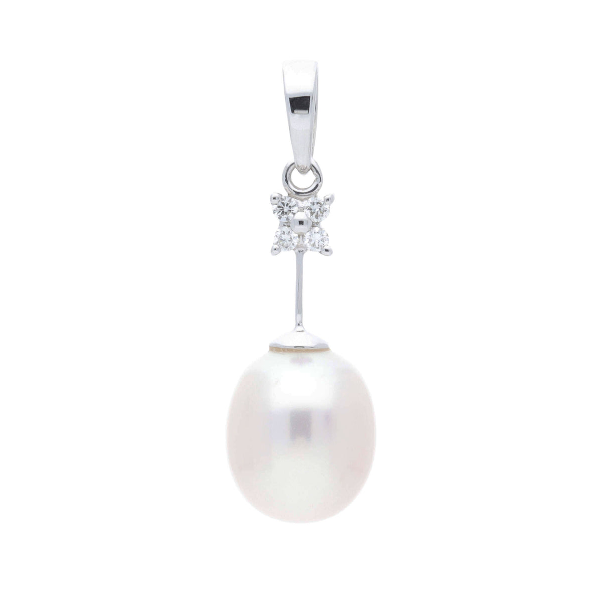 Freshwater Pearl and Diamond 9ct White Gold Pendant - Michael Jones Jeweller