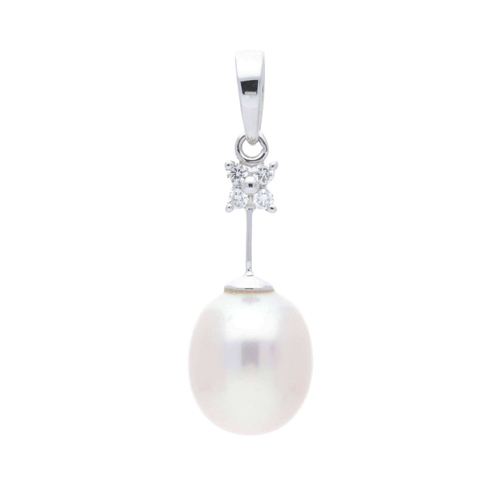 Freshwater Pearl and Diamond 9ct White Gold Pendant