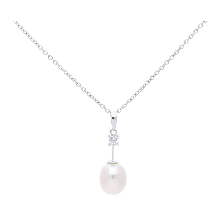 Freshwater Pearl and Diamond 9ct White Gold Pendant