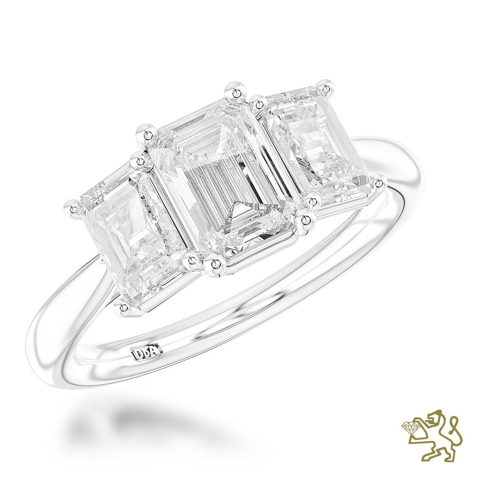 Florentina Emerald Three Stone 1.50ct E VS1 Laboratory Grown Diamond Platinum Ring - Michael Jones Jeweller