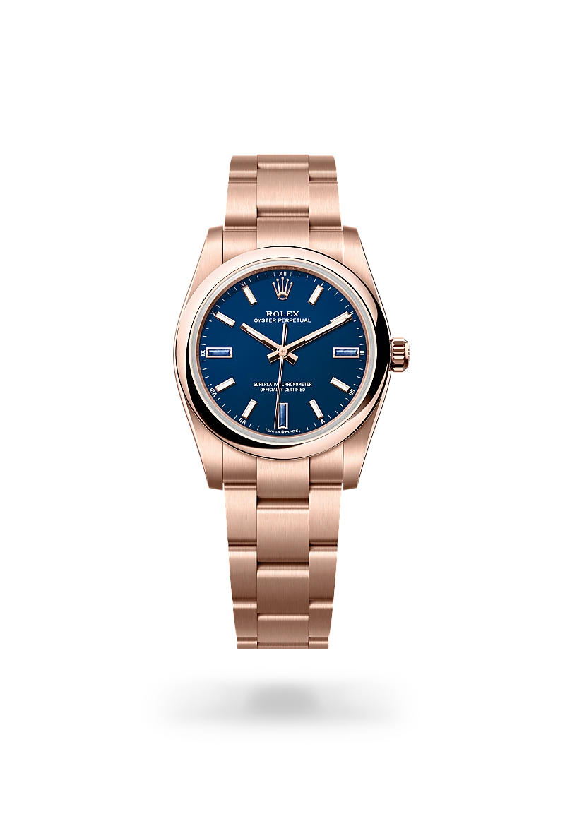 Rolex Oyster Perpetual in 18 ct Everose gold, M124205-0002 - Michael Jones Jeweller