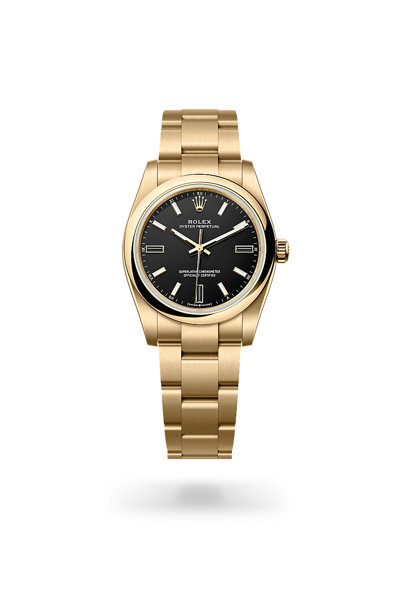 Rolex Oyster Perpetual in 18 ct yellow gold, M124208-0001 - Michael Jones Jeweller