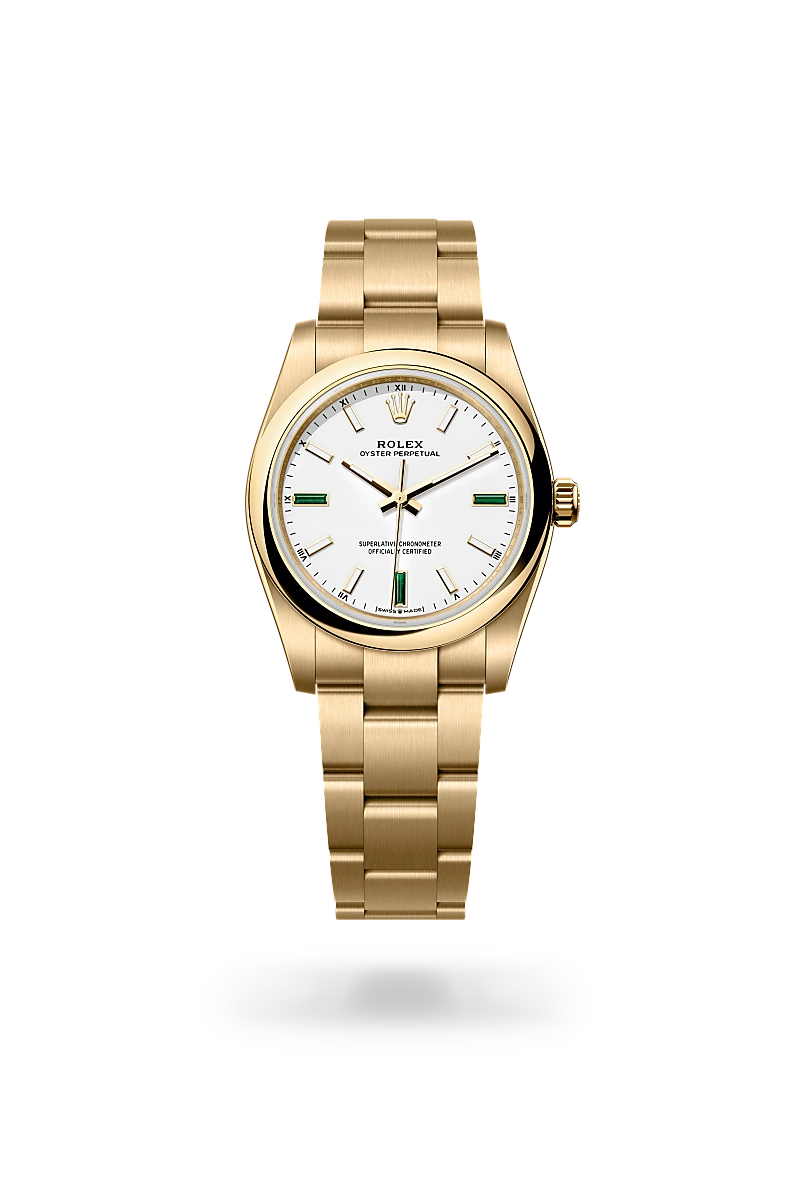 Rolex Oyster Perpetual in 18 ct yellow gold, M124208-0002 - Michael Jones Jeweller