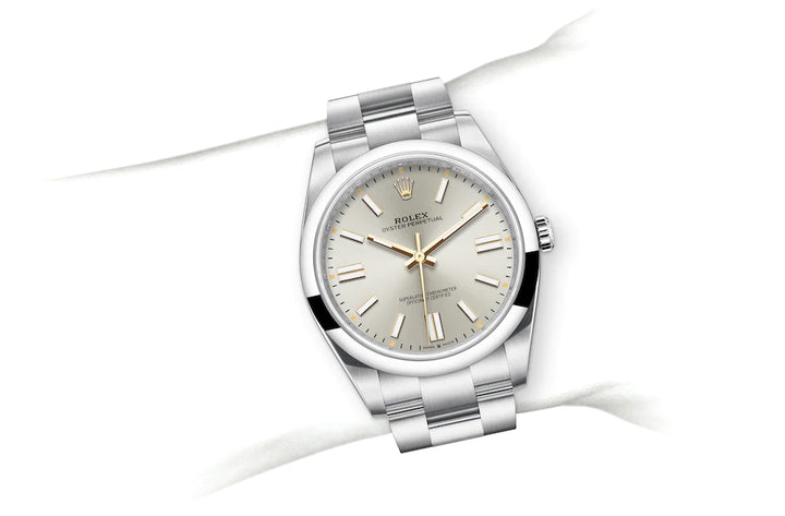 Rolex Oyster Perpetual m124300-0001 watch on wrist