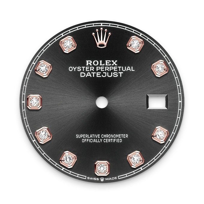 Rolex watch dial with rose gold accents on a white background