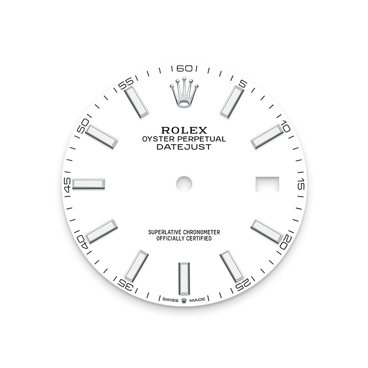 Rolex watch dial with branding and markings on a white background