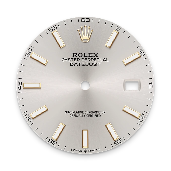Rolex watch dial with gold accents on a white background