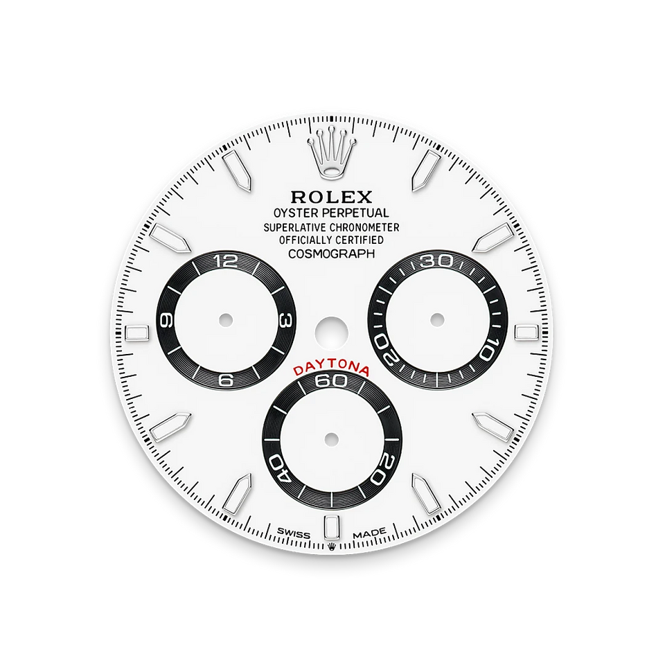 Rolex watch dial with black and white design on a white background