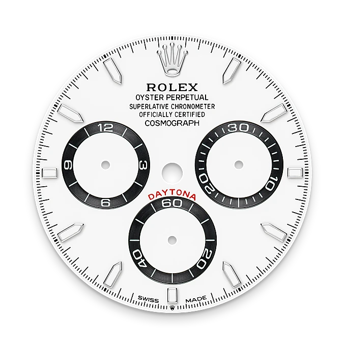 Rolex watch dial with black and white design on a white background