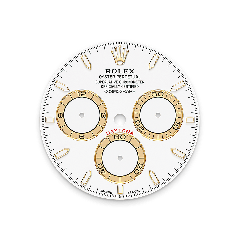 Rolex watch dial with gold and white design on a white background