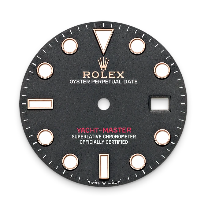 Rolex watch dial with gold accents on a white background
