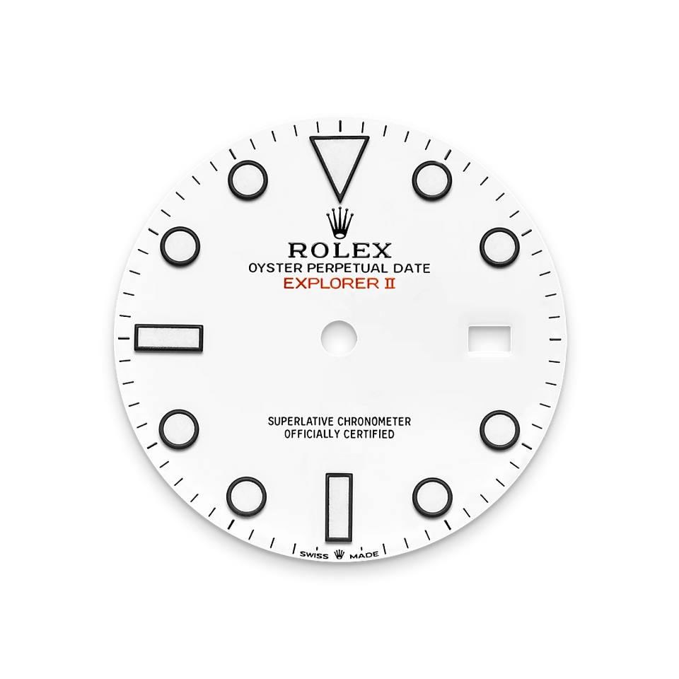 Rolex Explorer II watch dial on a white background