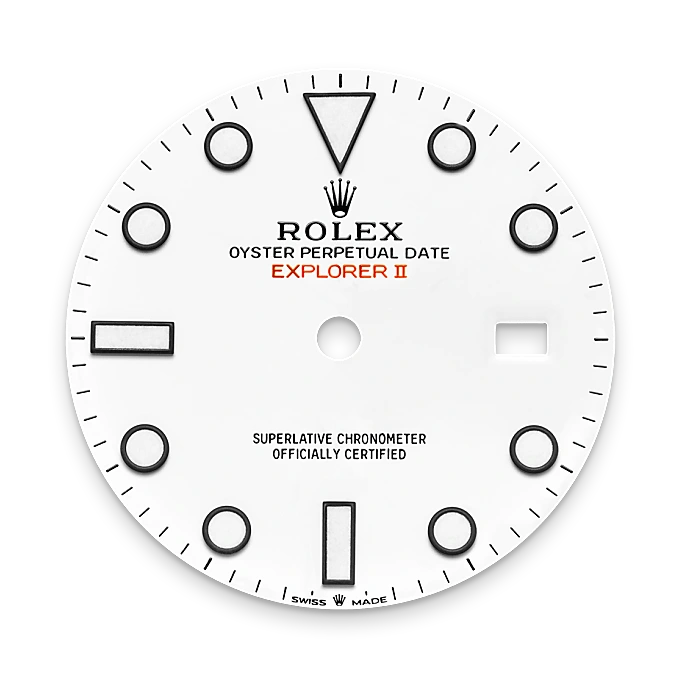 Rolex watch dial with branding and specifications on a white background