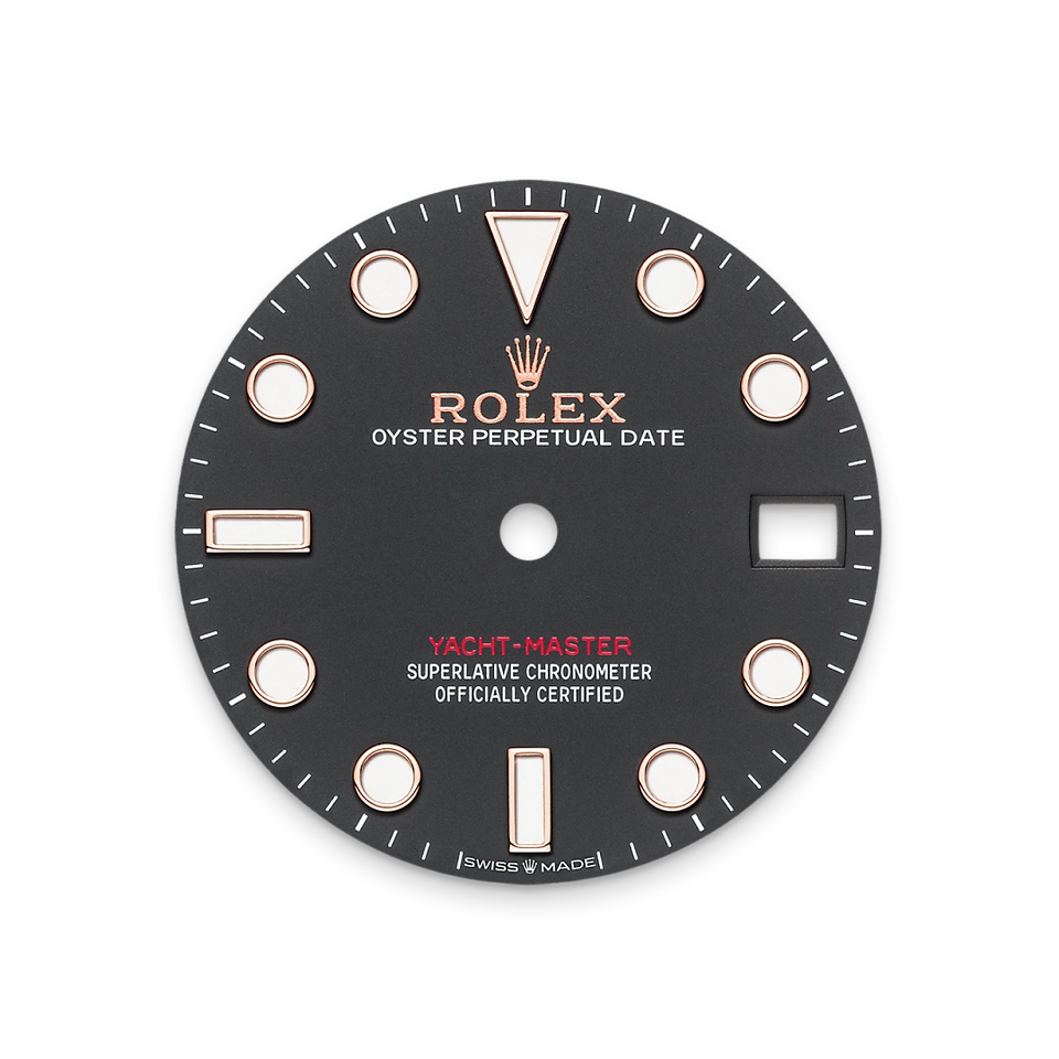 Rolex watch dial with gold accents on a white background