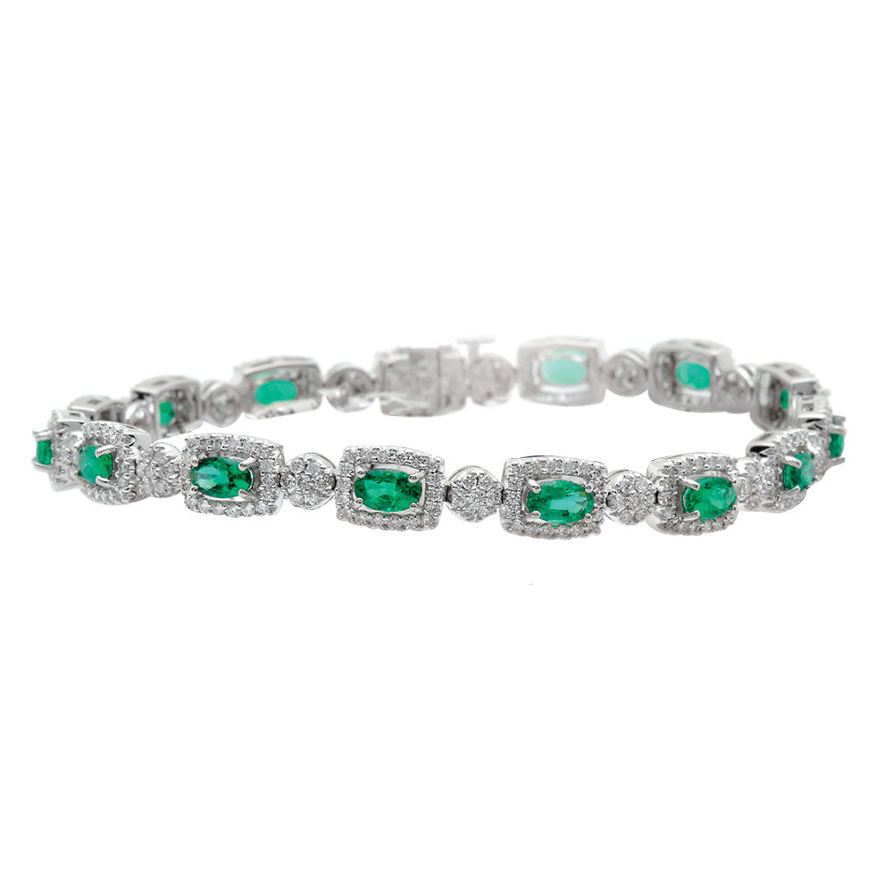Emerald and Diamond 18ct White Gold Bracelet - Michael Jones Jeweller
