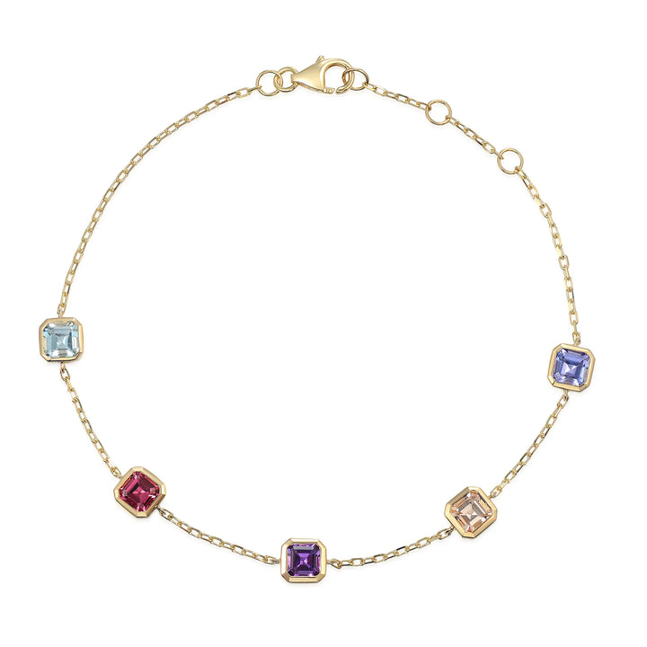 Multi Gemstone 9ct Yellow Gold Station Bracelet