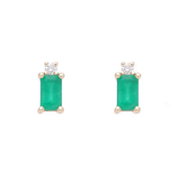 Emerald and Diamond 9ct Yellow Gold Stud Earrings