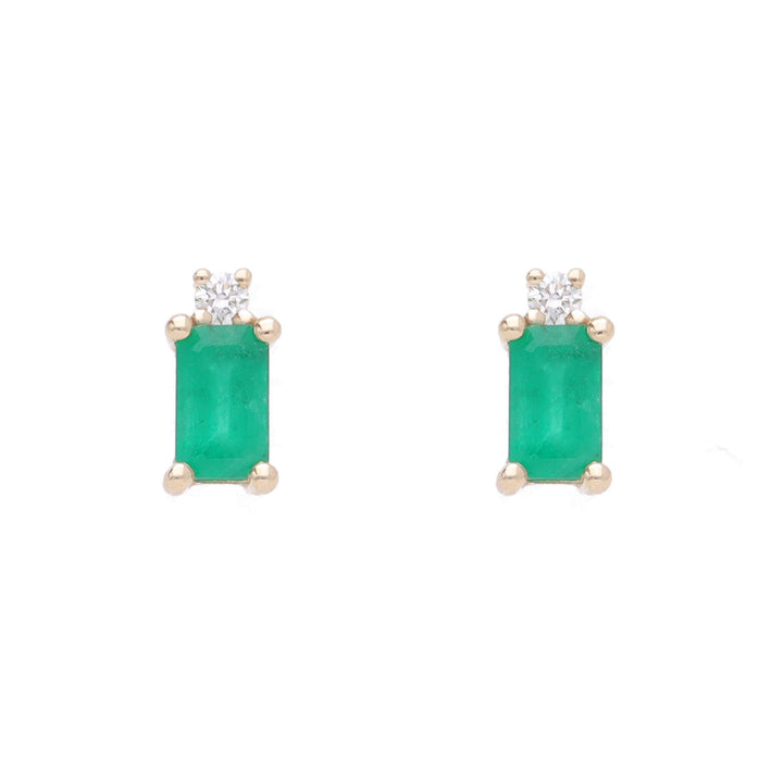 Emerald and Diamond 9ct Yellow Gold Stud Earrings