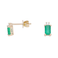 Emerald and Diamond 9ct Yellow Gold Stud Earrings