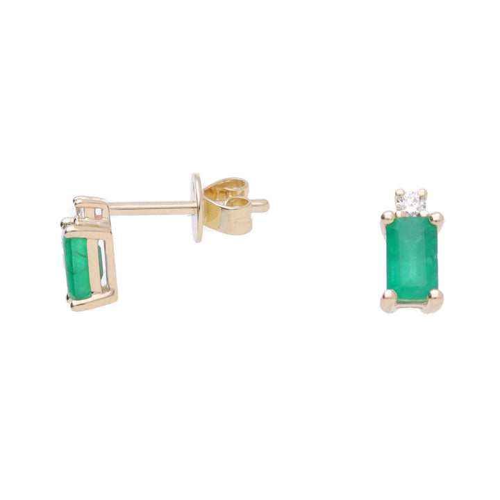 Emerald and Diamond 9ct Yellow Gold Stud Earrings