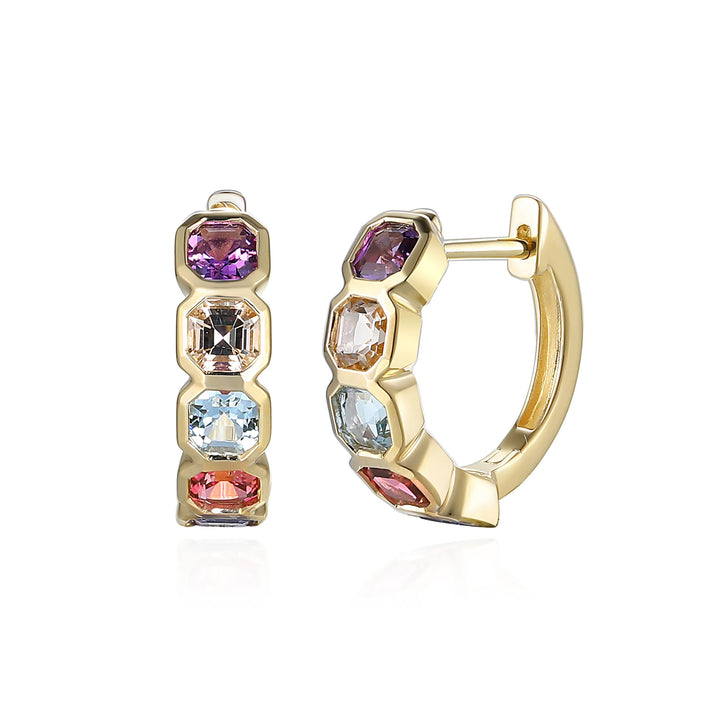 Rainbow Gemstone 9ct Yellow Gold Hoop Earrings