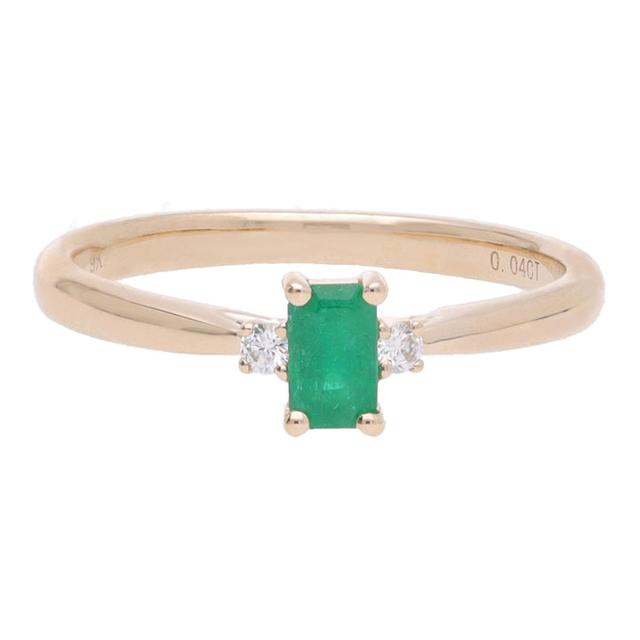 Emerald and Diamond 9ct Yellow Gold Three Stone Ring