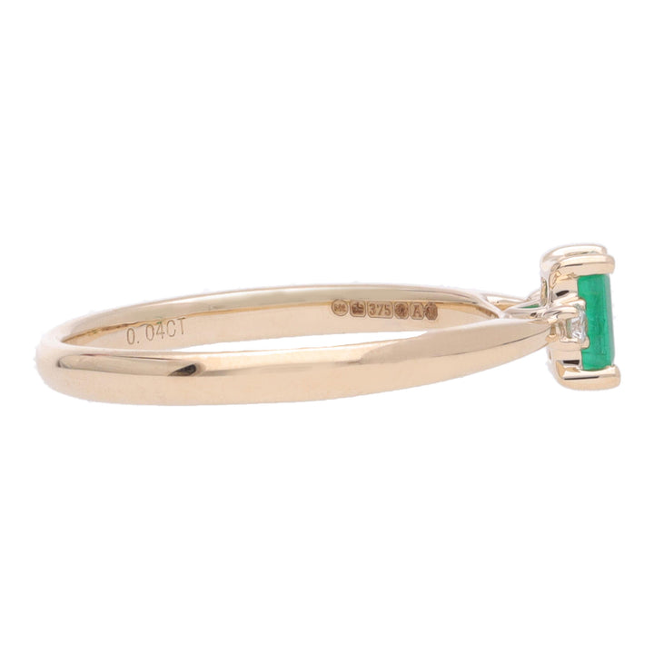 Emerald and Diamond 9ct Yellow Gold Three Stone Ring